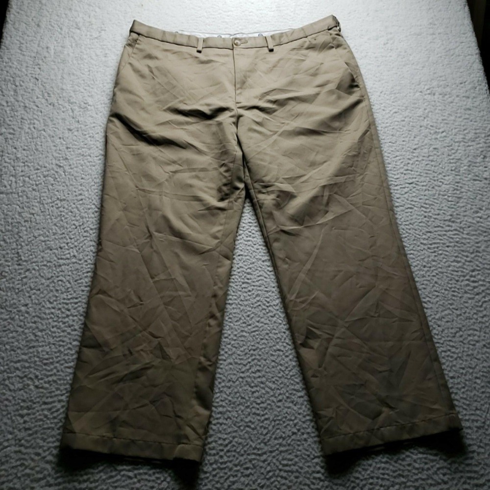 Haggar Dress Pants Mens 42x29 Beige Flat Front Regular Fit Polyester Slacks
